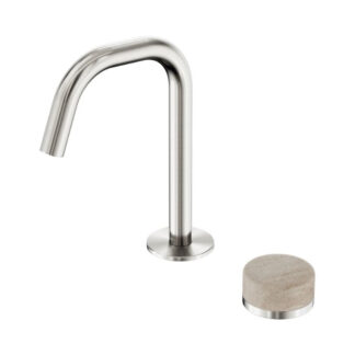 Nero Serenity Progressive Basin Mixer Edge Spout With Rome Travertine Handle Brushed Nickel