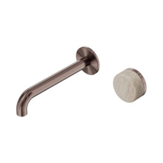 Nero Serenity Progressive Wall Basin Mixer 160mm Spout With Rome Travertine Handle Brushed Bronze