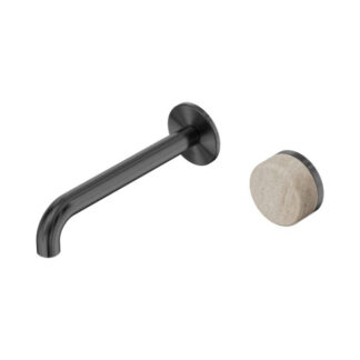 Nero Serenity Progressive Wall Basin Mixer 160mm Spout With Rome Travertine Handle Gun Metal