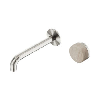 Nero Serenity Progressive Wall Basin Mixer 220mm Spout With Rome Travertine Handle Brushed Nickel