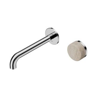 Nero Serenity Progressive Wall Basin Mixer 220mm Spout With Rome Travertine Handle Chrome