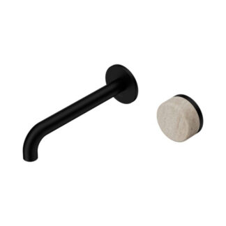 Nero Serenity Progressive Wall Basin Mixer 220mm Spout With Rome Travertine Handle Matte Black
