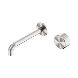 Nero Serenity Progressive Wall Basin Mixer 220mm Spout With Metal Handle Brushed Nickel