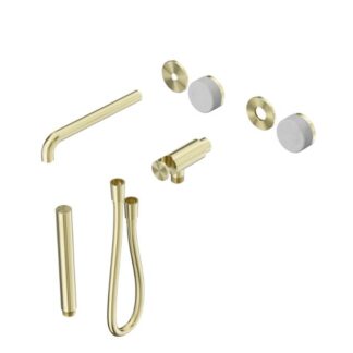 Nero Serenity Progressive Shower System With Spout With Carrara Handle And Slim Shower Trim Kit Only Brushed Gold