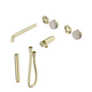 Nero Serenity Progressive Shower System With Spout With Rome Travertine Handle And Slim Shower Trim Kit Only Brushed Gold