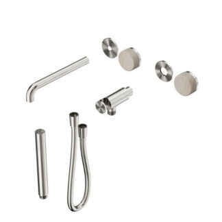 Nero Serenity Progressive Shower System With Spout With Rome Travertine Handle And Slim Shower Trim Kit Only Brushed Nickel