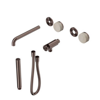 Nero Serenity Progressive Shower System With Spout With Rome Travertine Handle And Slim Shower Trim Kit Only Brushed Bronze