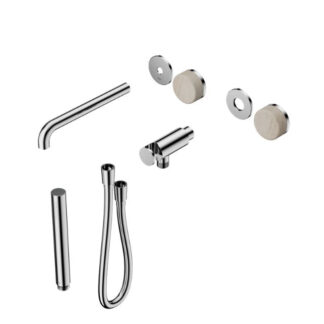 Nero Serenity Progressive Shower System With Spout With Rome Travertine Handle And Slim Shower Trim Kit Only Chrome