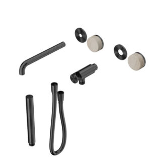 Nero Serenity Progressive Shower System With Spout With Rome Travertine Handle And Slim Shower Trim Kit Only Gun Metal