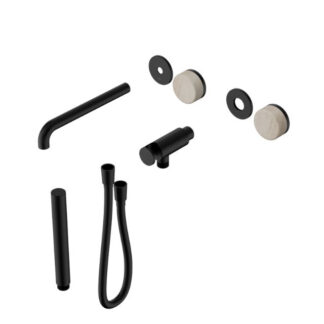Nero Serenity Progressive Shower System With Spout With Rome Travertine Handle And Slim Shower Trim Kit Only Matte Black
