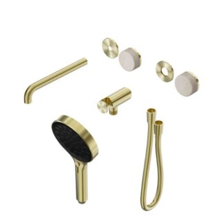 Nero Serenity Progressive Shower System With Spout With Rome Travertine Handle And Serenity Hand Shower Trim Kit Only Brushed Gold