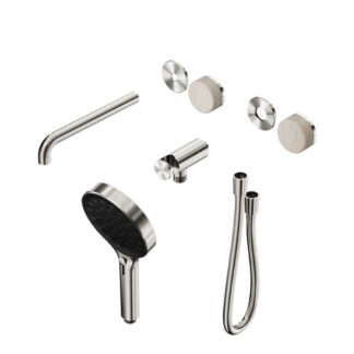 Nero Serenity Progressive Shower System With Spout With Rome Travertine Handle And Serenity Hand Shower Trim Kit Only Brushed Nickel
