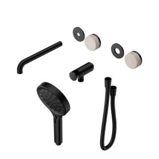 Nero Serenity Progressive Shower System With Spout With Rome Travertine Handle And Serenity Hand Shower Trim Kit Only Matte Black
