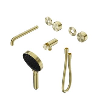 Nero Serenity Progressive Shower System With Spout With Metal Handle And Serenity Hand Shower Trim Kit Only Brushed Gold