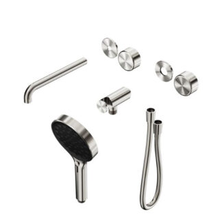 Nero Serenity Progressive Shower System With Spout With Metal Handle And Serenity Hand Shower Trim Kit Only Brushed Nickel