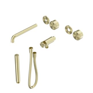 Nero Serenity Progressive Shower System With Spout With Marquina Black Handle And Slim Shower Trim Kit Only Brushed Gold