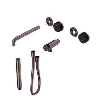 Nero Serenity Progressive Shower System With Spout With Marquina Black Handle And Slim Shower Trim Kit Only Brushed Bronze