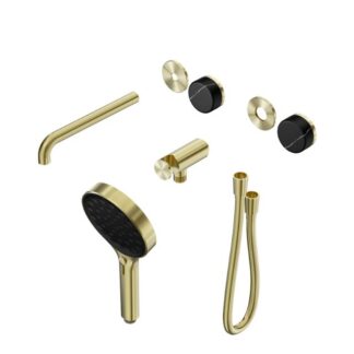 Nero Serenity Progressive Shower System With Spout With Marquina Black Handle And Serenity Hand Shower Trim Kit Only Brushed Gold