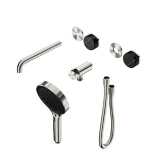 Nero Serenity Progressive Shower System With Spout With Marquina Black Handle And Serenity Hand Shower Trim Kit Only Brushed Nickel