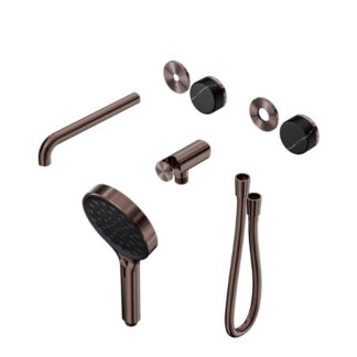 Nero Serenity Progressive Shower System With Spout With Marquina Black Handle And Serenity Hand Shower Trim Kit Only Brushed Bronze