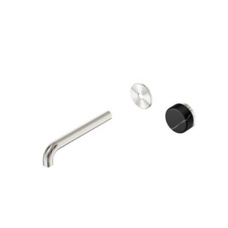 Nero Serenity Progressive Wall Basin Mixer 220mm Spout With Marquina Black Handle Trim Kit Only Brushed Nickel