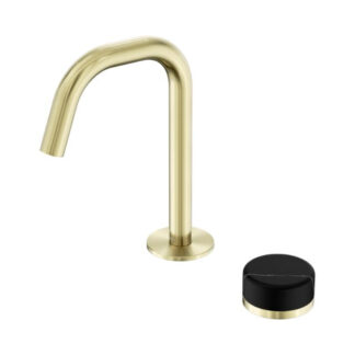 Nero Serenity Progressive Basin Mixer Edge Spout With Marquina Black Handle Brushed Gold