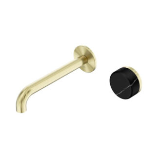 Nero Serenity Progressive Wall Basin Mixer 160mm Spout With Marquina Black Handle Brushed Gold