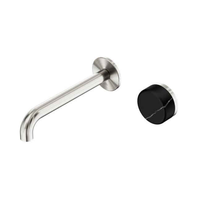 Nero Serenity Progressive Wall Basin Mixer 160mm Spout With Marquina Black Handle Brushed Nickel