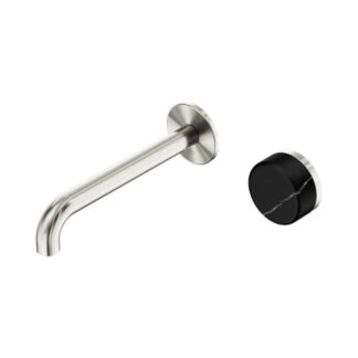 Nero Serenity Progressive Wall Basin Mixer 185mm Spout With Marquina Black Handle Brushed Nickel