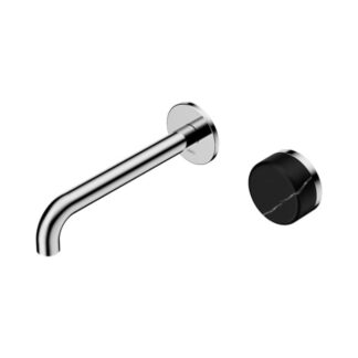 Nero Serenity Progressive Wall Basin Mixer 220mm Spout With Marquina Black Handle Chrome
