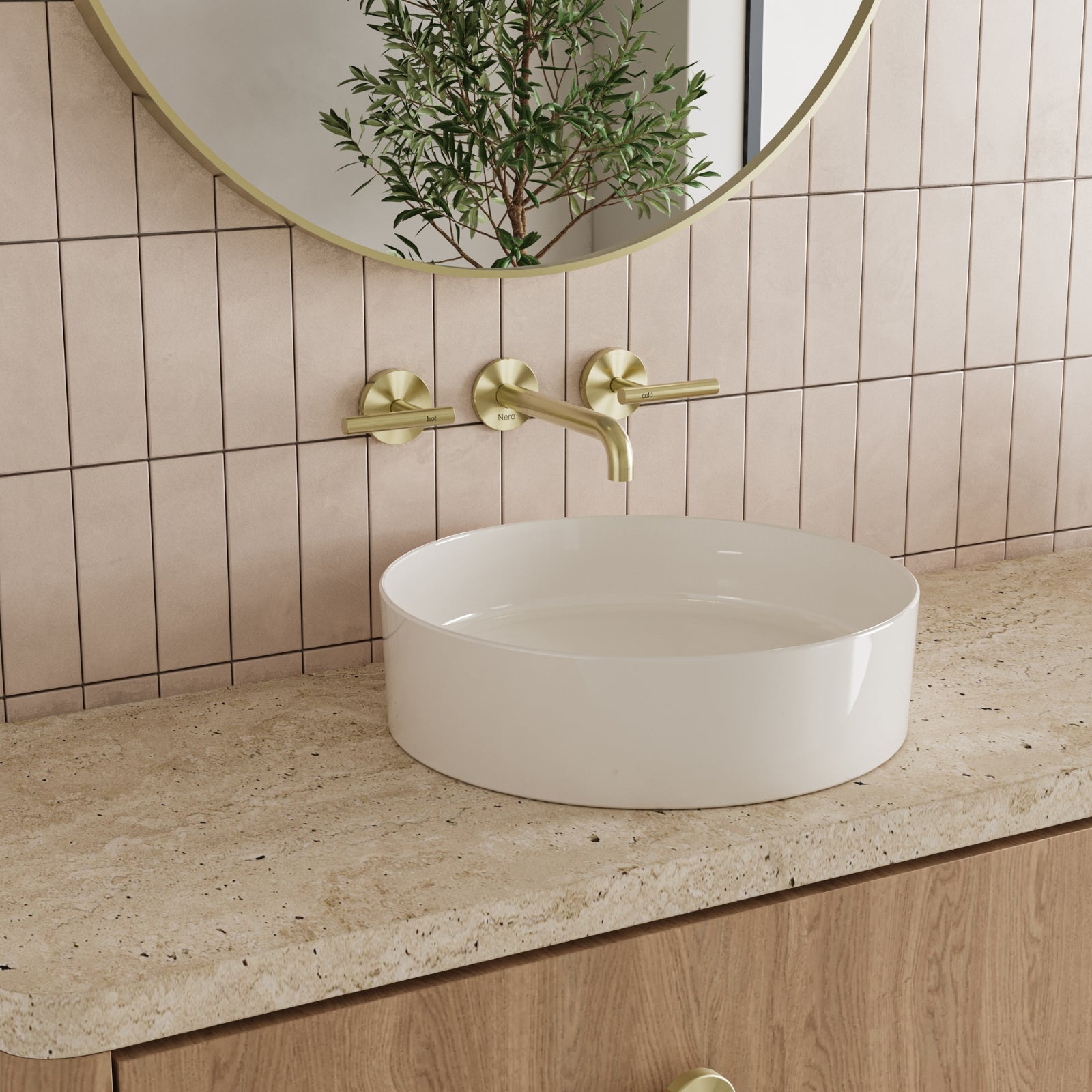 Nero Mecca Lever Wall Basin/Bath Set 160mm Spout Brushed Gold