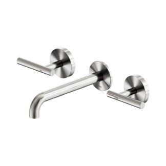 Nero Mecca Lever Wall Basin/Bath Set 185mm Spout Brushed Nickel