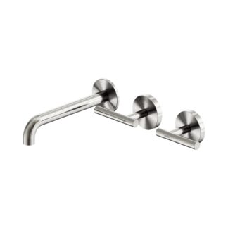 Nero Mecca Lever Wall Basin/Bath Set 185mm Offset Spout Brushed Nickel
