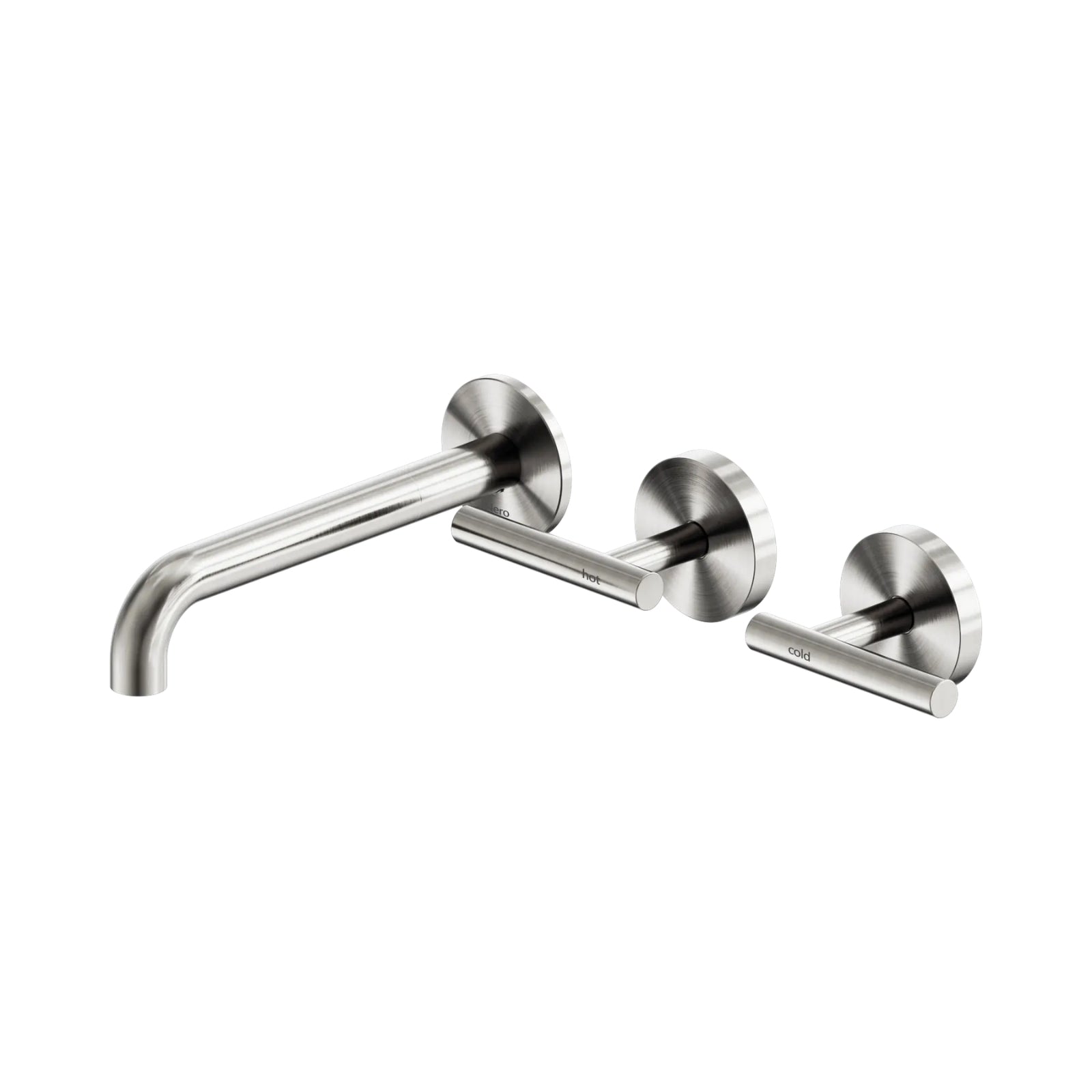 Nero Mecca Lever Wall Basin/Bath Set 185mm Offset Spout Brushed Nickel
