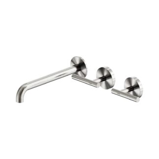 Nero Mecca Lever Wall Basin/Bath Set 220mm Offset Spout Brushed Nickel