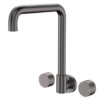 Fienza Kaya Round Taps Squareline Wall Outlet Set Gun Metal