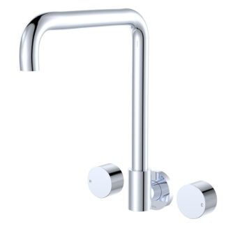 Fienza Kaya Round Taps Squareline Wall Outlet Set Chrome