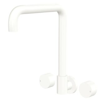Fienza Kaya Round Taps Squareline Wall Outlet Set Matte White