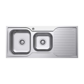 Fienza Tiva 1080 Kitchen Sink 1.75 Bowl With Drainer 19L-12L 1TH 1080X480X180mm