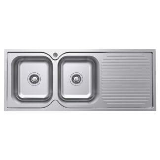 Fienza Tiva 1180 Kitchen Sink Double Bowl With Drainer Topmount 19L-19L 1TH 1180X480X180mm