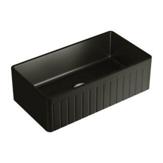 Fienza Benson Butler Sink Large 828 Reversible Fluted & Flat Fire Clay Matte Black 828X452X254mm