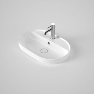 Caroma Liano II 600mm Pill Inset Basin with Tap Landing (1 Tap Hole) - White (with Overflow)
