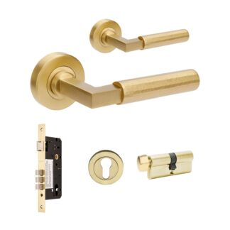 Zanda Zurich Hammered 60mm Key/Turn Entrance Lever Set Satin Brass
