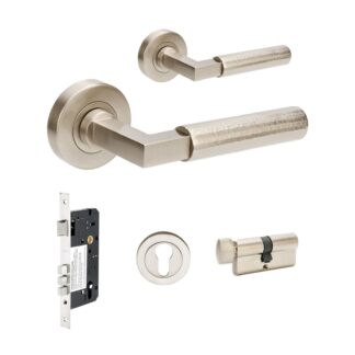 Zanda Zurich Hammered 70mm Key/Turn Entrance Lever Set Brushed Nickel