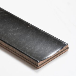 Sample of Matrix Black Marble Look Satin Porcelain Concave Subway Tile