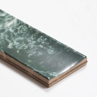 Sample of Matrix Green Marble Look Satin Porcelain Concave Subway Tile
