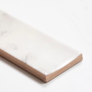 Sample of Matrix White Marble Look Satin Porcelain Concave Subway Tile