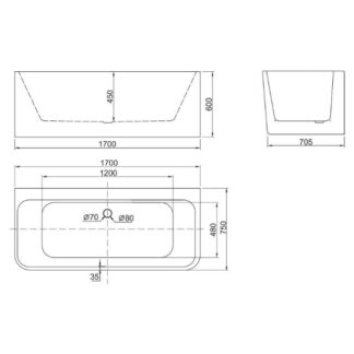 BelBagno Alto Back-to-Wall Bathtub 1700mm