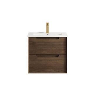 Otti Byron Wall Hung Vanity with Ceramic Top - Sable Walnut