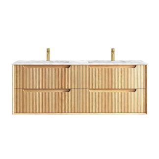Otti Byron Fluted Woodland Oak Wall Hung Vanity with Undermount Natural Carrara Marble Top & Basin